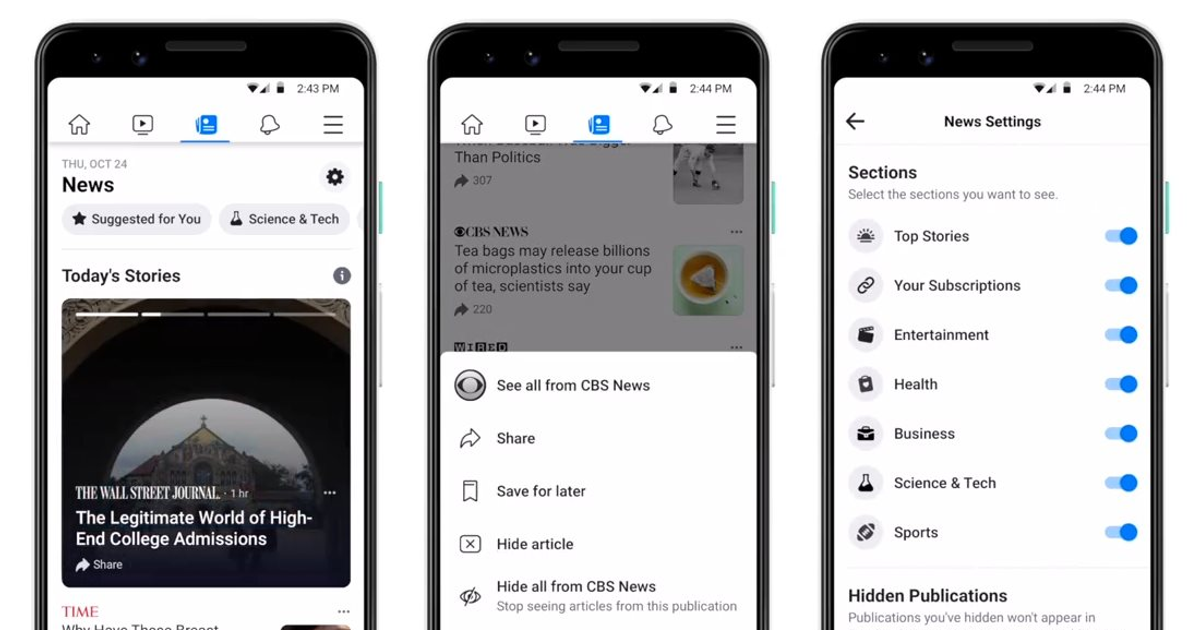 Các tính năng của Facebook News đang được thử nghiệm tại Mỹ