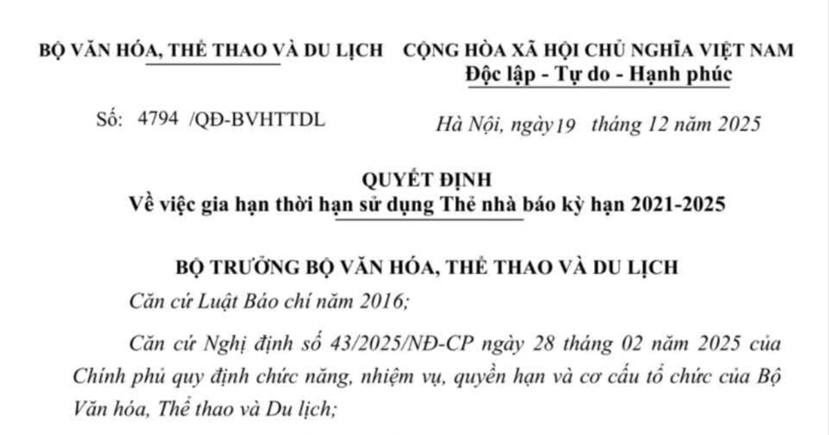 Gia hạn Thẻ nhà báo kỳ hạn 2021–2025 đến 31/3/2026
